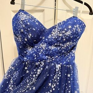Royal Blue Taylor Swift Style Star Print Tulle Prom Dress with Corset Back